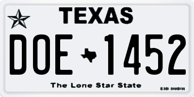 TX license plate DOE1452