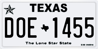 TX license plate DOE1455