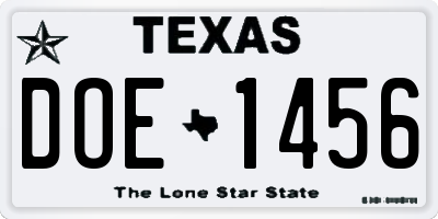 TX license plate DOE1456