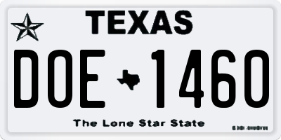 TX license plate DOE1460