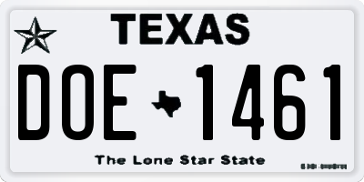 TX license plate DOE1461