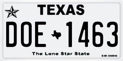 TX license plate DOE1463