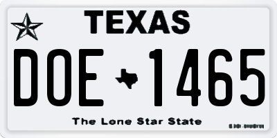 TX license plate DOE1465