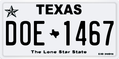 TX license plate DOE1467