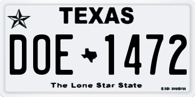 TX license plate DOE1472