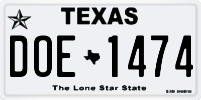 TX license plate DOE1474