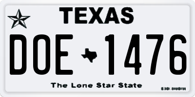 TX license plate DOE1476