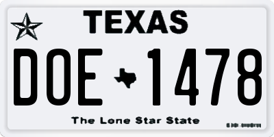 TX license plate DOE1478