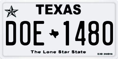 TX license plate DOE1480
