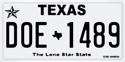 TX license plate DOE1489