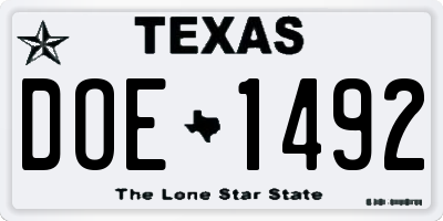 TX license plate DOE1492
