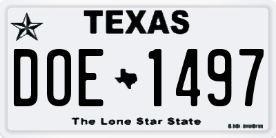 TX license plate DOE1497