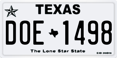 TX license plate DOE1498