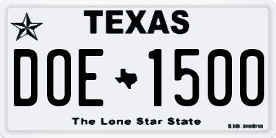 TX license plate DOE1500