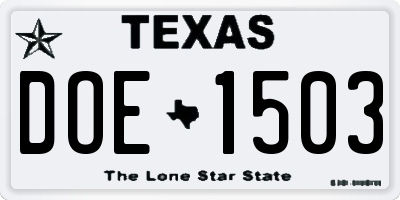 TX license plate DOE1503