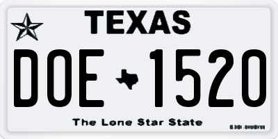 TX license plate DOE1520
