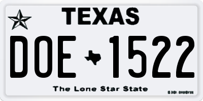 TX license plate DOE1522