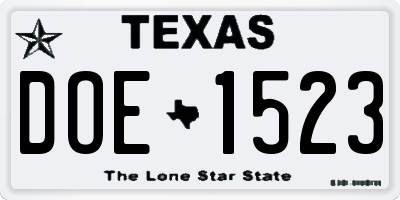 TX license plate DOE1523