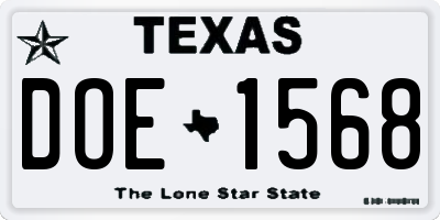 TX license plate DOE1568