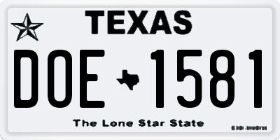 TX license plate DOE1581