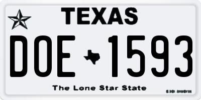 TX license plate DOE1593