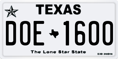 TX license plate DOE1600