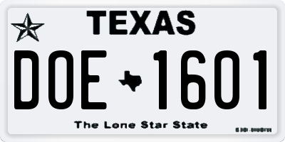 TX license plate DOE1601