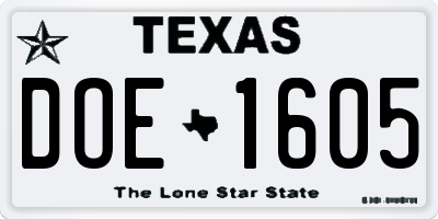 TX license plate DOE1605
