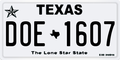 TX license plate DOE1607