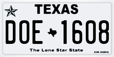 TX license plate DOE1608