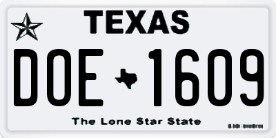 TX license plate DOE1609