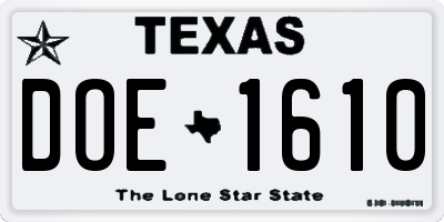 TX license plate DOE1610