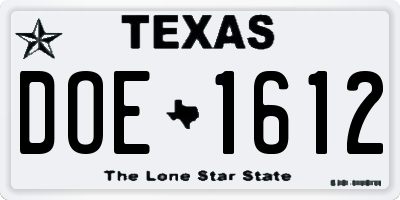 TX license plate DOE1612