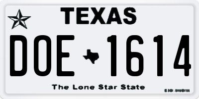 TX license plate DOE1614