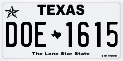 TX license plate DOE1615
