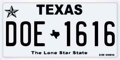 TX license plate DOE1616