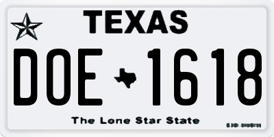 TX license plate DOE1618
