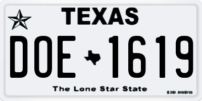 TX license plate DOE1619