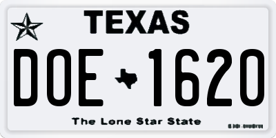 TX license plate DOE1620