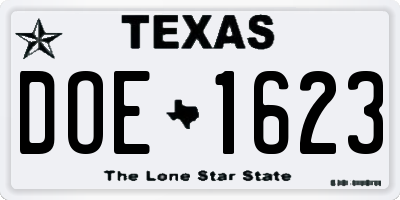 TX license plate DOE1623