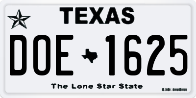 TX license plate DOE1625