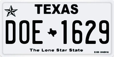 TX license plate DOE1629