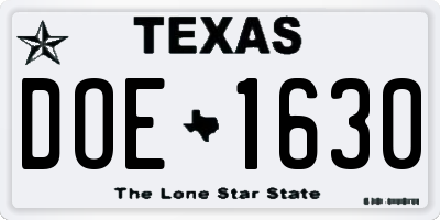 TX license plate DOE1630
