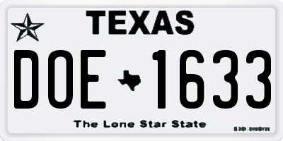 TX license plate DOE1633