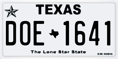 TX license plate DOE1641