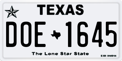 TX license plate DOE1645