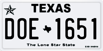 TX license plate DOE1651