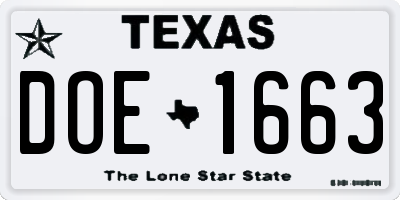 TX license plate DOE1663