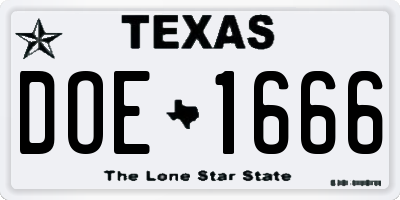 TX license plate DOE1666