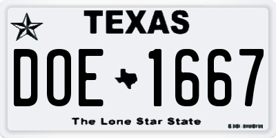 TX license plate DOE1667